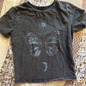 Hollister Black Tee with Butterfly and Celestial Design